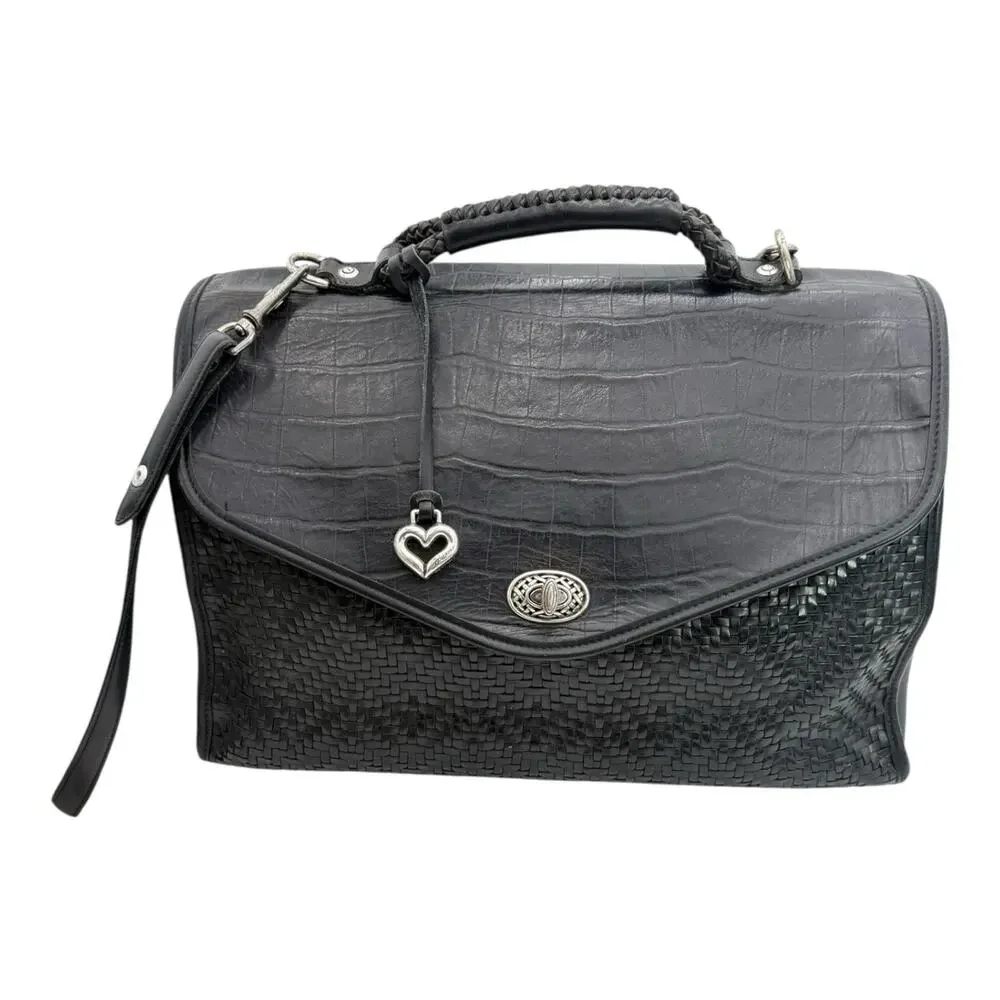 Brighton Black‎ Leather Briefcase Satchel Laptop Travel Shoulder Bag Vintage VGC